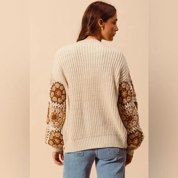 Beige ivory Flower floral granny embroidered cardigan boho bohemian sweater - Picture 11 of 16